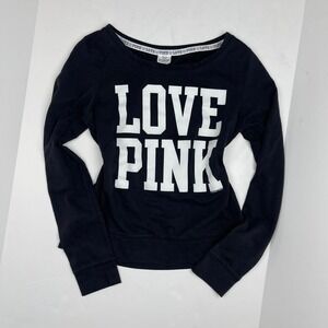 Y2K Victoria's Secret PINK Sweater in Black Graphic McBling Women's Size Small